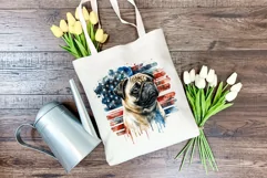 Patriotic Pug Dog Breed Watercolor Clip Art, PNG Sublimation Product Image 4