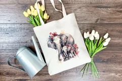 Watercolor Mother and Baby Elephant PNG for Sublimation Product Image 4