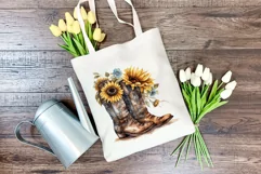 Watercolor Western Boots and Sunflowers PNG for Sublimation Product Image 4