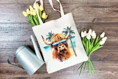 Summer Vibes Highland Cow Watercolor PNG for Sublimation Product Image 3