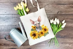 Sphynx Cat and Sunflowers Watercolor PNG for Sublimation Product Image 3