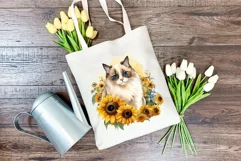 Ragdoll Cat and Sunflowers Watercolor PNG for Sublimation Product Image 3
