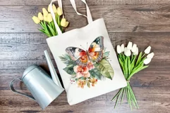 Watercolor Butterflies with Tropical Flowers PNG Sublimation Product Image 4