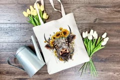 Highland Cow with Sunflowers Watercolor PNG for Sublimation Product Image 4