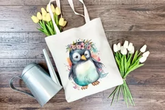 Cute Penguin and Flowers Watercolor PNG for Sublimation Product Image 4