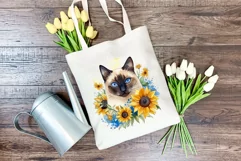 Siamese Cat and Sunflowers Watercolor PNG for Sublimation Product Image 3