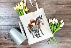 Little Cowboy and His Horse Watercolor PNG for Sublimation Product Image 3