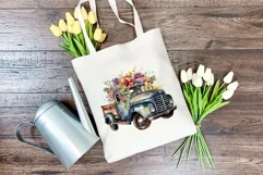 Vintage Truck and Spring Flowers Watercolor PNG Sublimation Product Image 4