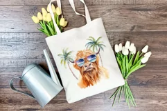 Summer Vibes Highland Cow Watercolor PNG for Sublimation Product Image 3
