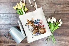 Patriotic Corgi Dog Watercolor ClipArt, PNG Sublimation Product Image 4