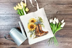 Watercolor Western Boots and Sunflowers PNG for Sublimation Product Image 4