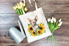 Sphynx Cat and Sunflowers Watercolor PNG for Sublimation Product Image 3