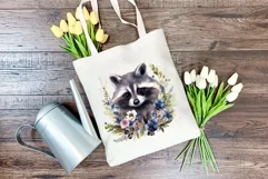 Cute Raccoon with Flowers Watercolor PNG for Sublimation Product Image 4