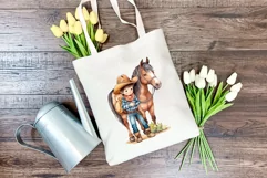 Little Cowboy and His Horse Watercolor PNG for Sublimation Product Image 3