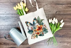 Watercolor Butterflies with Tropical Flowers PNG Sublimation Product Image 4
