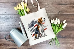 Patriotic Beagle Dog Watercolor Clip Art, PNG Sublimation Product Image 4