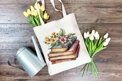 Vintage Books and Flowers Watercolor PNG for Sublimation Product Image 4