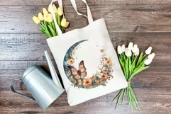 Moon Butterfly and Flowers Watercolor PNG for Sublimation Product Image 4