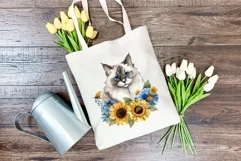 Ragdoll Cat and Sunflowers Watercolor PNG for Sublimation Product Image 3