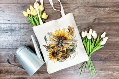Watercolor Dragonfly and Sunflowers PNG for Sublimation Product Image 4