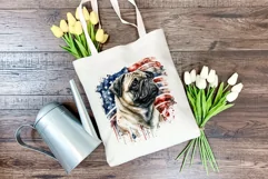 Patriotic Pug Dog Breed Watercolor Clip Art, PNG Sublimation Product Image 4