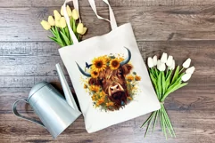 Highland Cow with Sunflowers Watercolor PNG for Sublimation Product Image 4