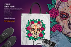 Mexican Floral Dog Skull with Roses and Leaf Ornaments Product Image 5
