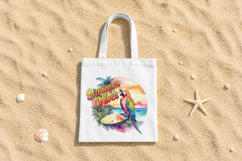 Summer Vibes Parrot Surf T-Shirt,Totebag Sublimation Design Product Image 2