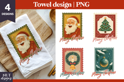 Christmas towel Vintage postage stamp Santa Merry Christmas Product Image 1
