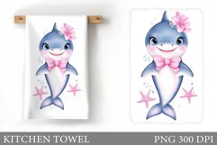 Cute Shark Kitchen Towel. Cute Shark Sublimation Product Image 1