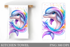 Cute Dolphin Kitchen Towel. Cute Dolphin Sublimation Product Image 1