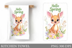 Spring Deer Kitchen Towel. Cow Flowers Kitchen Towel Design Product Image 1