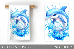 Cute Dolphin Kitchen Towel. Dolphin Sublimation Product Image 1