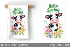 Spring Cow Kitchen Towel. Cow Flowers Kitchen Towel Design Product Image 1