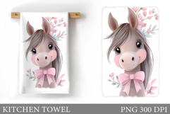 Cute Horse Kitchen Towel. Horse Flowers Sublimation Product Image 1