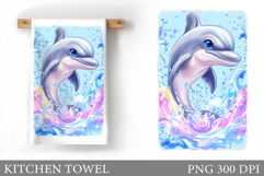 Cute Dolphin Kitchen Towel. Sea Kitchen Towel Sublimation Product Image 1