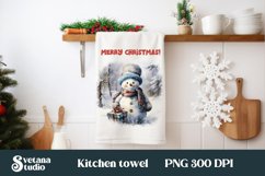 Christmas kitchen towel PNG design I Snowman tea towel