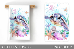 Turtle Kitchen Towel Design. Sea Kitchen Towel Sublimation Product Image 1