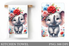 Cute Elephant Kitchen Towel. Elephant Flowers Kitchen Towel Product Image 1