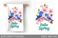 Spring Birds Kitchen Towel. Spring Kitchen Towel Sublimation Product Image 1