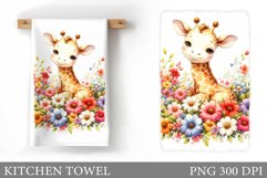 Cute Giraffe Kitchen Towel. Giraffe Flowers Kitchen Towel De Product Image 1