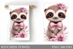 Cute Sloth Kitchen Towel. Sloth Flowers Kitchen Towel Design Product Image 1