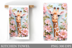 Cute Giraffe Kitchen Towel. Giraffe Flowers Kitchen Towel Product Image 1