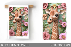 Cute Giraffe Kitchen Towel. Giraffe Flowers Kitchen Towel Product Image 1