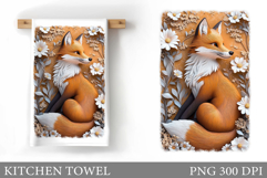 Cute Fox Kitchen Towel Design. Fox Sublimation Product Image 1