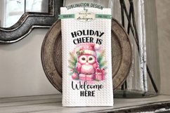 Pink Holiday Owls Kitchen Towel Sublimation Designs Product Image 2