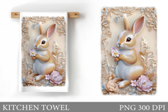 Cute Bunny Kitchen Towel Design. Cute Bunny Sublimation Product Image 1
