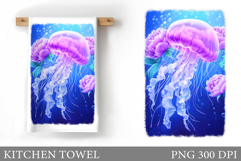 Jellyfish Kitchen Towel Design. Jellyfish Sublimation Product Image 1