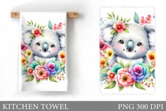Cute Koala Kitchen Towel. Koala Flowers Kitchen Towel Design Product Image 1