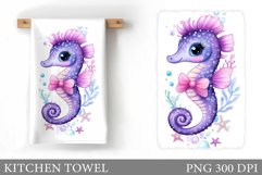 Cute Seahorse Kitchen Towel. Cute Seahorse Sublimation Product Image 1